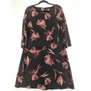 Tommy Hilfiger Floral Print Sheath Dress Black Pink Long Sleeve Zipper Size 12